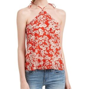 Rebecca Taylor Cherry Blossom Red Floral Silk Halter Top Women’s Size 2